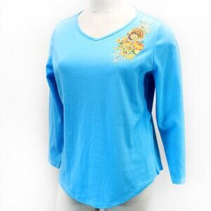 Quacker Factory Plus Thanksgiving Holliday Embroidered Blouse Shirt Tunic Top 1X